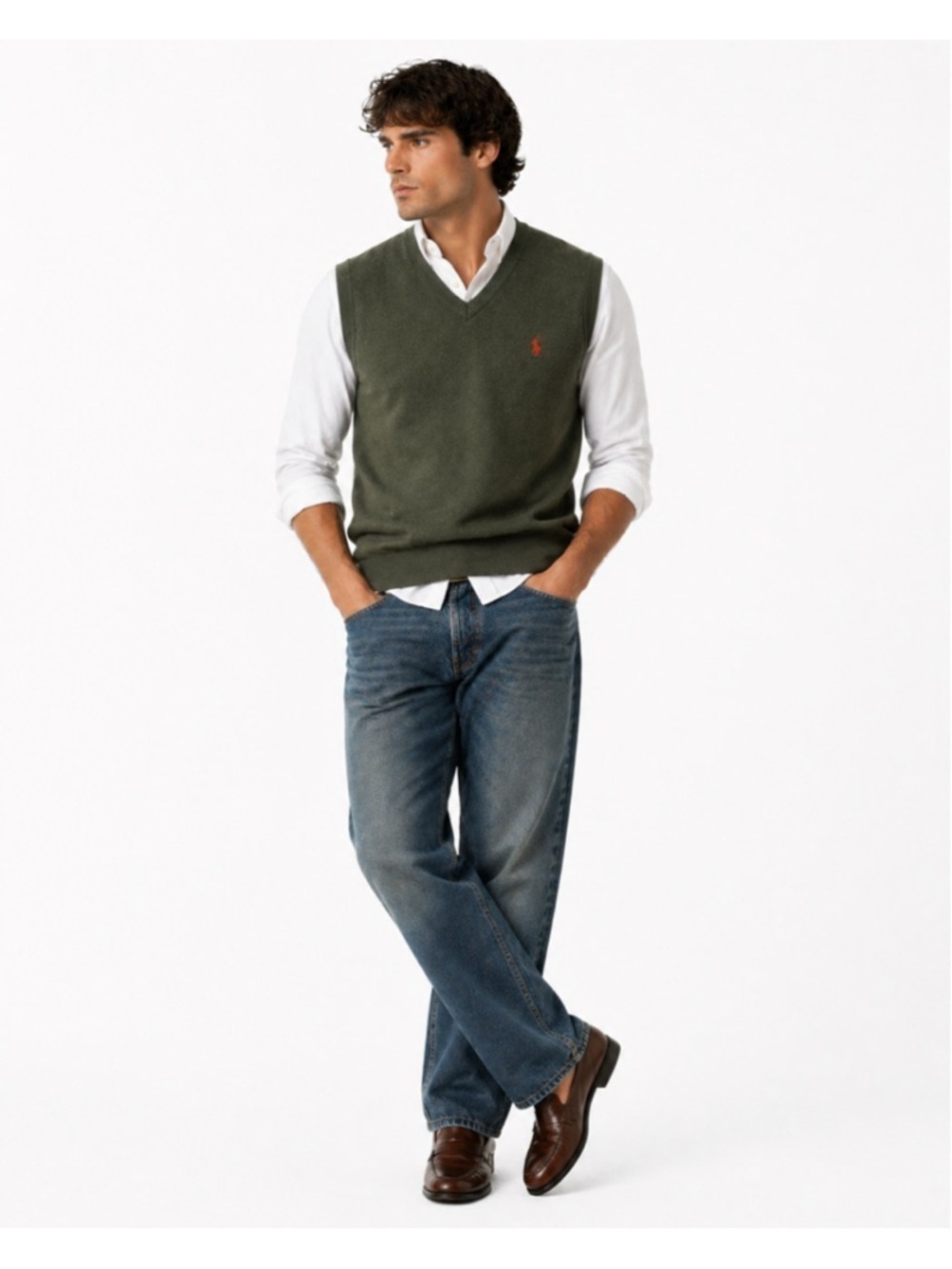 Polo Ralph Lauren Men’s XXL Khaki Olive Army Green Pima Cotton Knit Sweater Vest